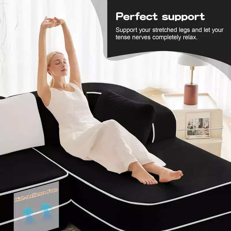 106 Teddy Fabric No Assembly 32D Boneless Sofa,Contrast color design,Fluffy Comfy Couch with L-Shaped Chaise,for Living Room,White