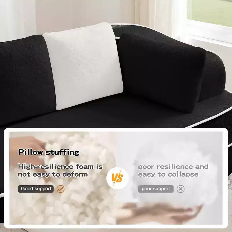 106 Teddy Fabric No Assembly 32D Boneless Sofa,Contrast color design,Fluffy Comfy Couch with L-Shaped Chaise,for Living Room,White