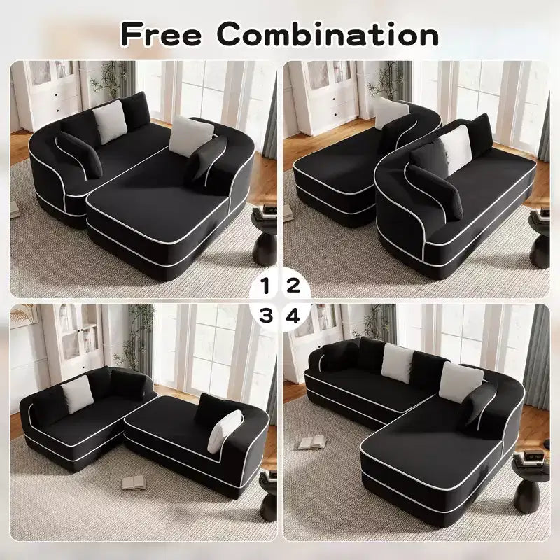 106 Teddy Fabric No Assembly 32D Boneless Sofa,Contrast color design,Fluffy Comfy Couch with L-Shaped Chaise,for Living Room,White