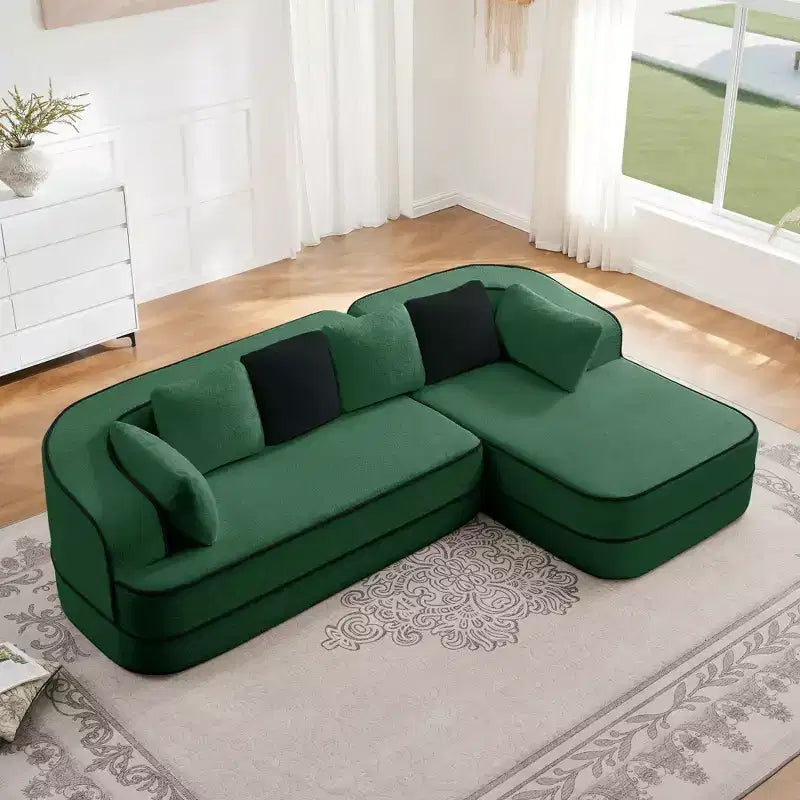 106 Teddy Fabric No Assembly 32D Boneless Sofa,Contrast color design,Fluffy Comfy Couch with L-Shaped Chaise,for Living Room,White