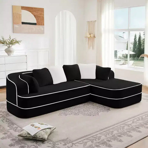 106 Teddy Fabric No Assembly 32D Boneless Sofa,Contrast color design,Fluffy Comfy Couch with L-Shaped Chaise,for Living Room,White