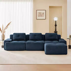 Canapé modulable moderne en forme de L 117 places pour salon, tissu en velours côtelé, canapé 3 places avec assise profonde et pouf mobile, couleur camel