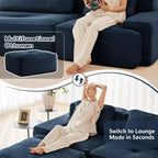 Canapé modulable moderne en forme de L 117 places pour salon, tissu en velours côtelé, canapé 3 places avec assise profonde et pouf mobile, couleur camel