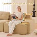 Canapé modulable moderne en forme de L 117 places pour salon, tissu en velours côtelé, canapé 3 places avec assise profonde et pouf mobile, couleur camel