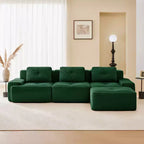 Canapé modulable moderne en forme de L 117 places pour salon, tissu en velours côtelé, canapé 3 places avec assise profonde et pouf mobile, couleur camel