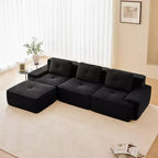 Canapé modulable moderne en forme de L 117 places pour salon, tissu en velours côtelé, canapé 3 places avec assise profonde et pouf mobile, couleur camel