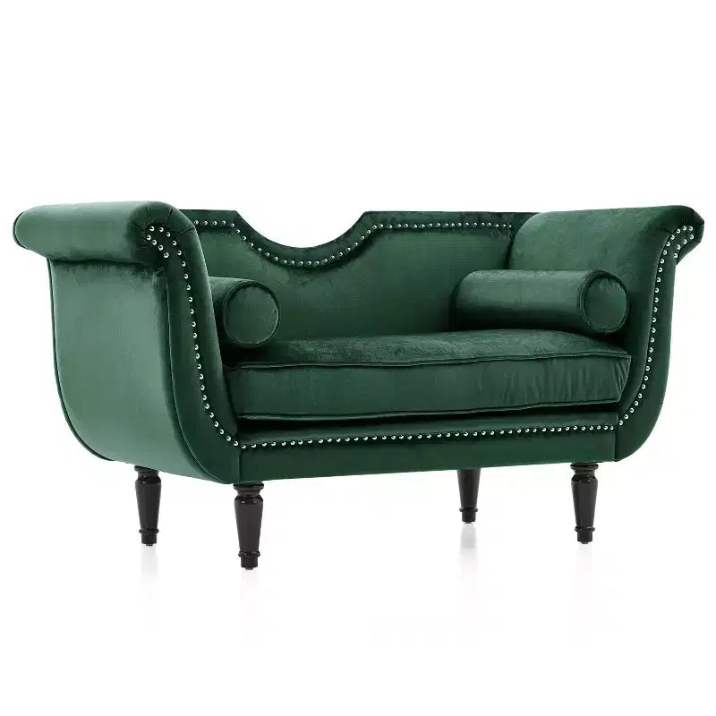 Christopher Knight Home Baird Velvet Bench with Nailhead Trim and Curved Arms, 2 Pillows and Wood Legs