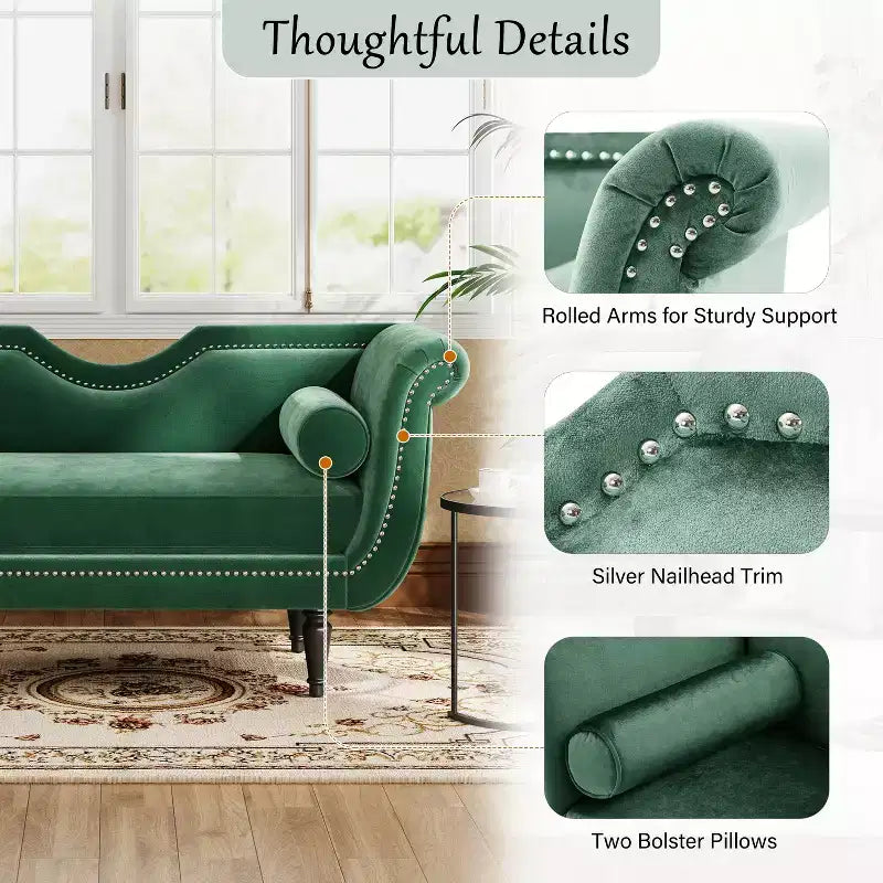 Christopher Knight Home Baird Velvet Bench with Nailhead Trim and Curved Arms, 2 Pillows and Wood Legs