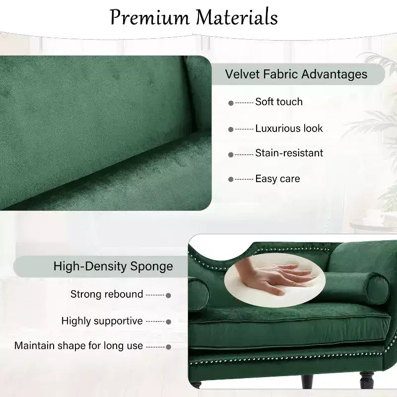 Christopher Knight Home Baird Velvet Bench with Nailhead Trim and Curved Arms, 2 Pillows and Wood Legs