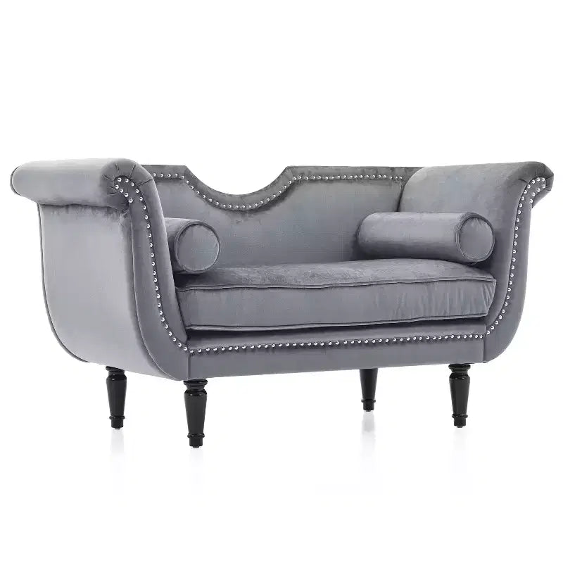 Christopher Knight Home Baird Velvet Bench with Nailhead Trim and Curved Arms, 2 Pillows and Wood Legs