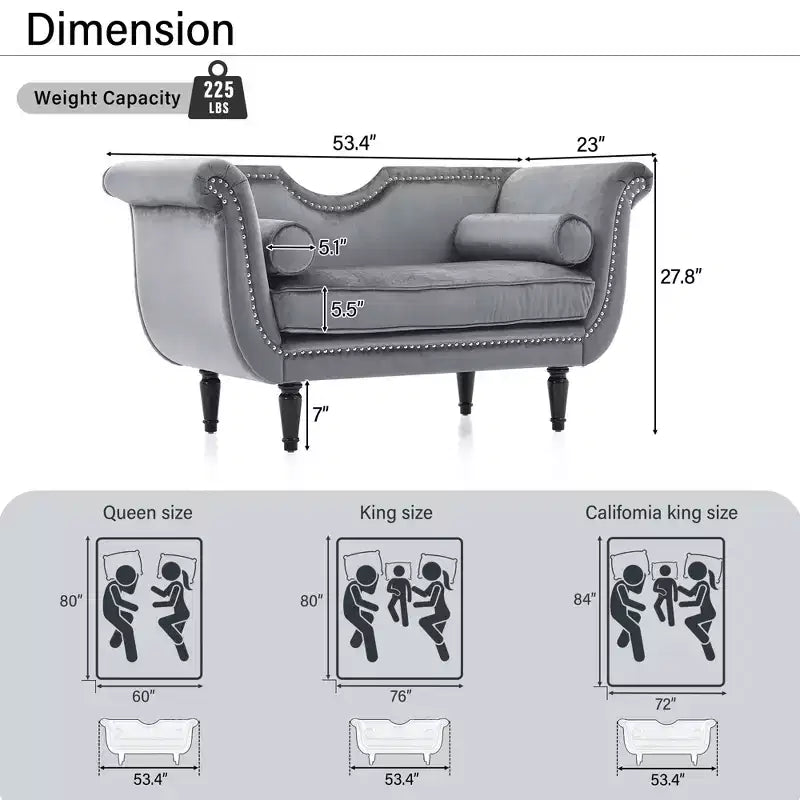 Christopher Knight Home Baird Velvet Bench with Nailhead Trim and Curved Arms, 2 Pillows and Wood Legs