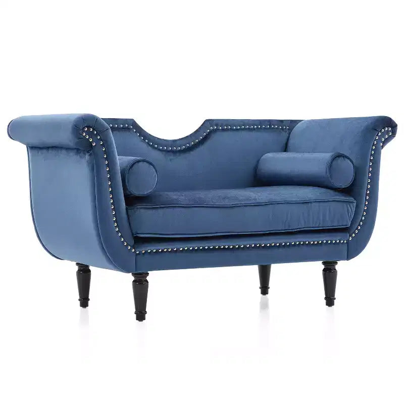 Christopher Knight Home Baird Velvet Bench with Nailhead Trim and Curved Arms, 2 Pillows and Wood Legs