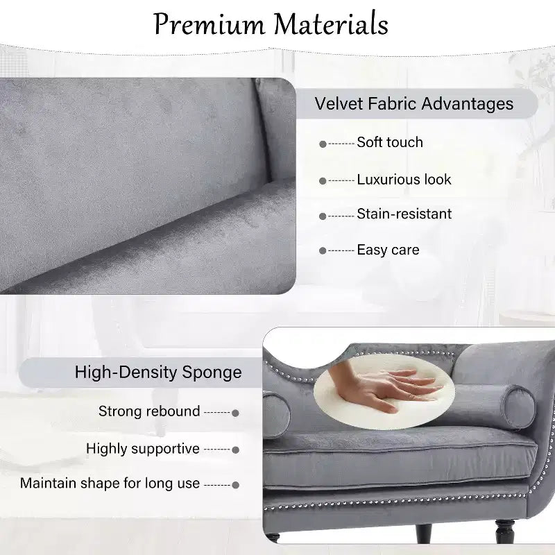 Christopher Knight Home Baird Velvet Bench with Nailhead Trim and Curved Arms, 2 Pillows and Wood Legs