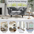 Christopher Knight Home Baird Velvet Bench with Nailhead Trim and Curved Arms, 2 Pillows and Wood Legs