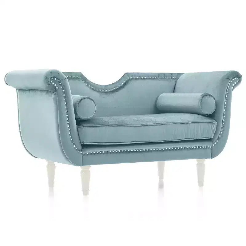 Christopher Knight Home Baird Velvet Bench with Nailhead Trim and Curved Arms, 2 Pillows and Wood Legs