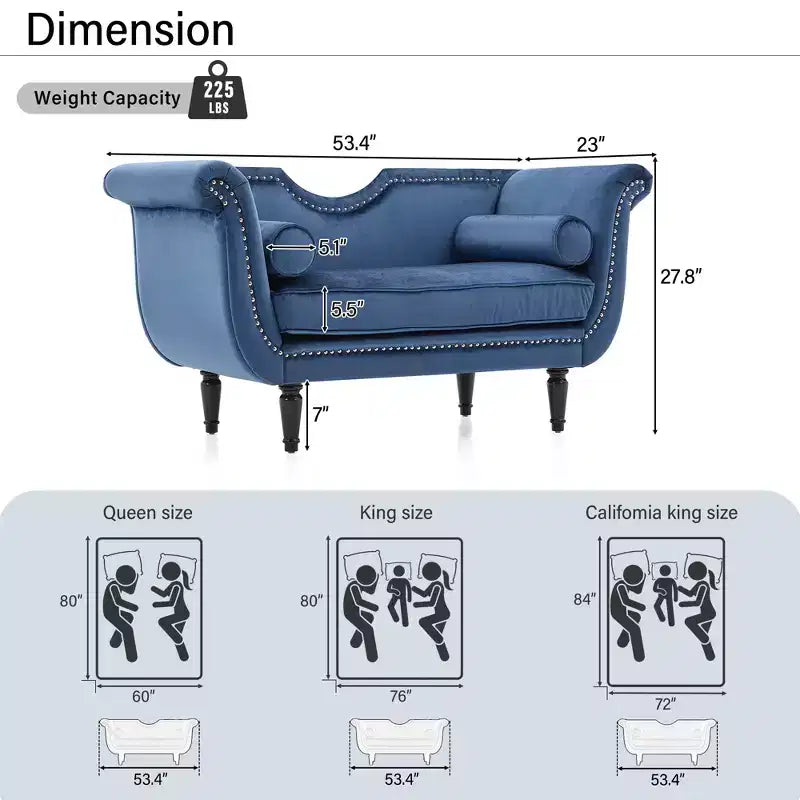 Christopher Knight Home Baird Velvet Bench with Nailhead Trim and Curved Arms, 2 Pillows and Wood Legs