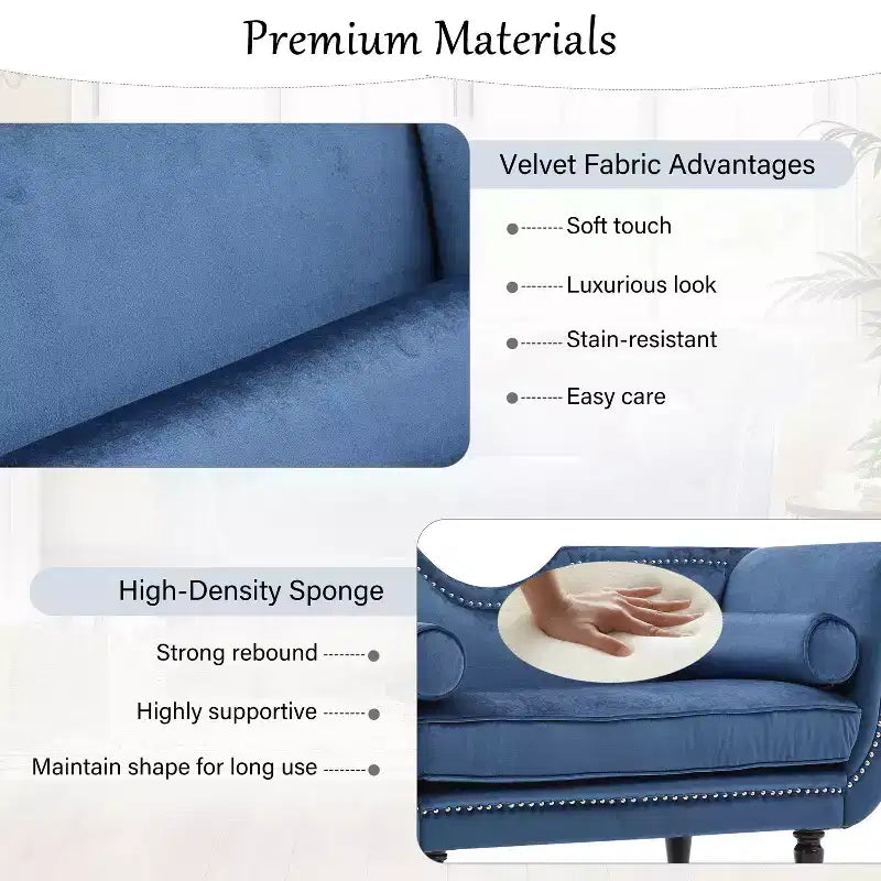 Christopher Knight Home Baird Velvet Bench with Nailhead Trim and Curved Arms, 2 Pillows and Wood Legs