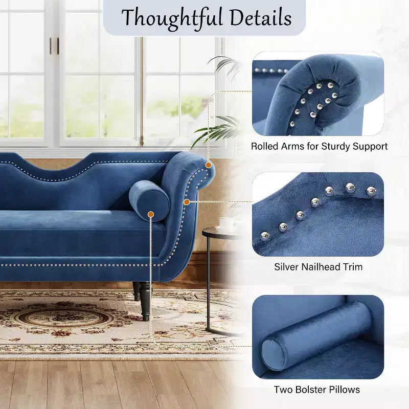 Christopher Knight Home Baird Velvet Bench with Nailhead Trim and Curved Arms, 2 Pillows and Wood Legs