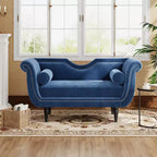 Christopher Knight Home Baird Velvet Bench with Nailhead Trim and Curved Arms, 2 Pillows and Wood Legs
