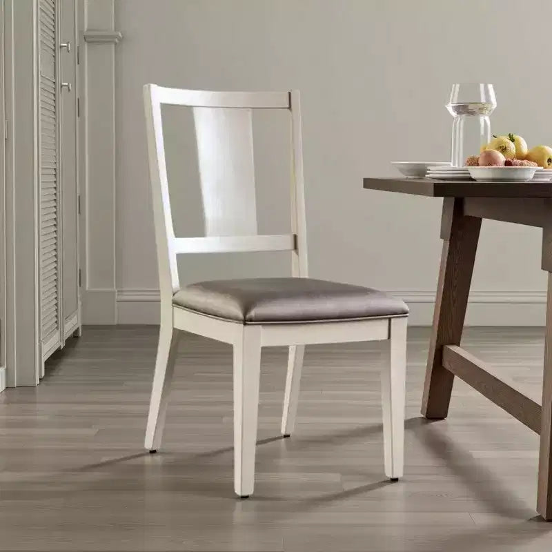 Royal Hampton Side Dining Chair Set of 2, Faceted Panel Back, White Wood, Gray