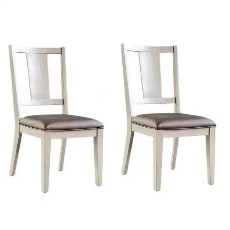 Royal Hampton Side Dining Chair Set of 2, Faceted Panel Back, White Wood, Gray