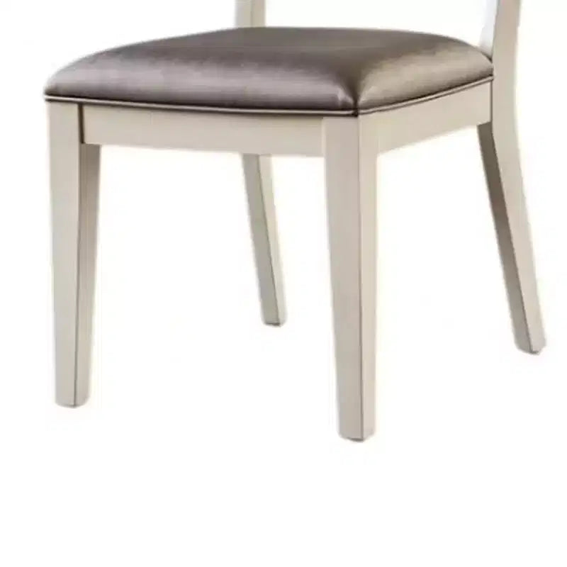 Royal Hampton Side Dining Chair Set of 2, Faceted Panel Back, White Wood, Gray