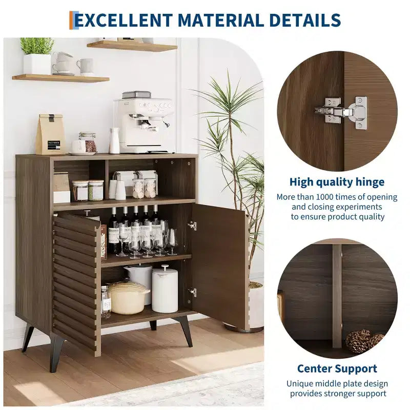 Farmhouse Coffee Bar Cabinet, Kitchen Storage Cabinet with Drawer and Adjustable Shelves
