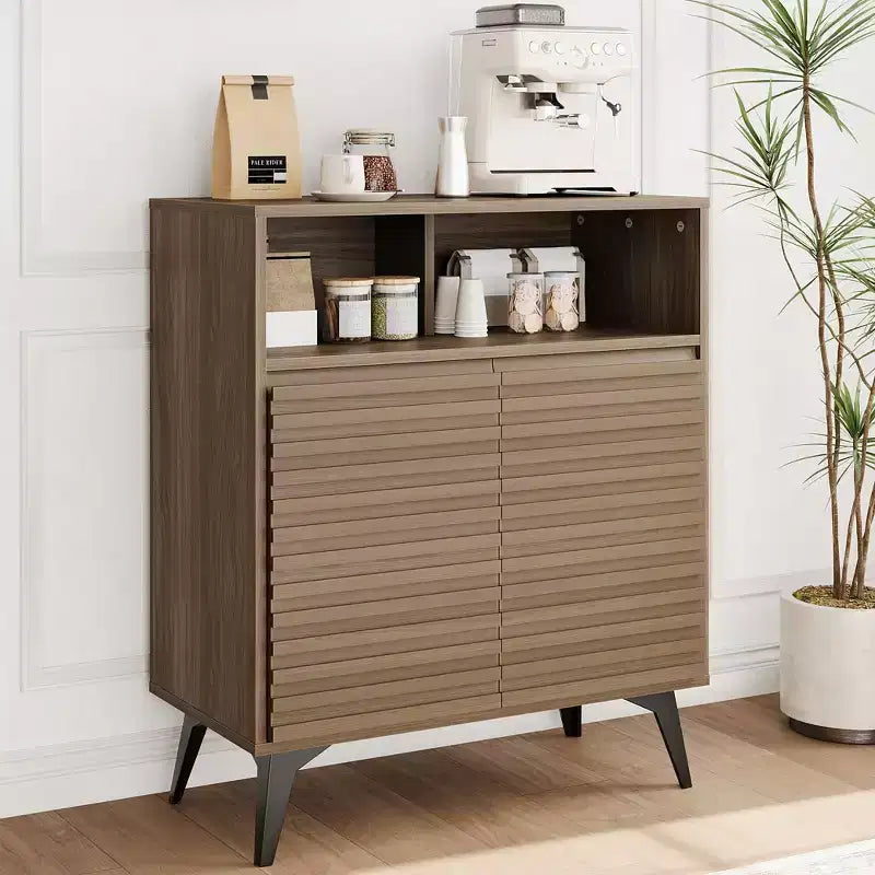 Farmhouse Coffee Bar Cabinet, Kitchen Storage Cabinet with Drawer and Adjustable Shelves