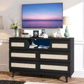Natural Wood Durable Dressers,Rattan Dresser with 6 Drawers,TV Stand, 6 Chests of Drawers,Storage Cabinet for Nursery, Entryway, Bedroom,Hallway