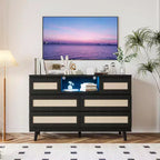 Commode Durable en Bois Naturel, Commode en Rotin avec 6 Tiroirs, Meuble TV, 6 Commodes, Armoire de Rangement pour Chambre de Bébé, Entrée, Chambre à Coucher, Couloir