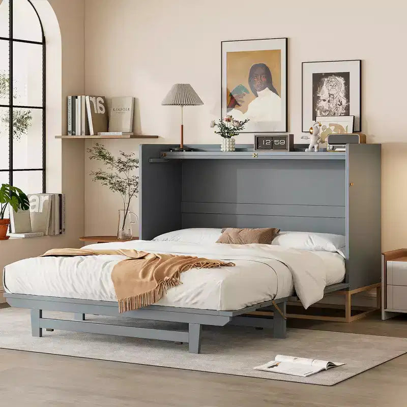 Queen Murphy Bed Wall Bed with Gold Leg, Queen Size Cabinet Bed Folding Wall Bed for Guest Room Office