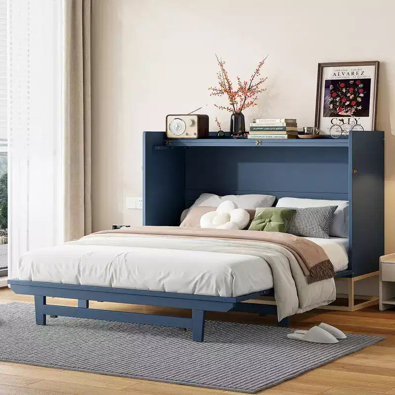 Queen Murphy Bed Wall Bed with Gold Leg, Queen Size Cabinet Bed Folding Wall Bed for Guest Room Office