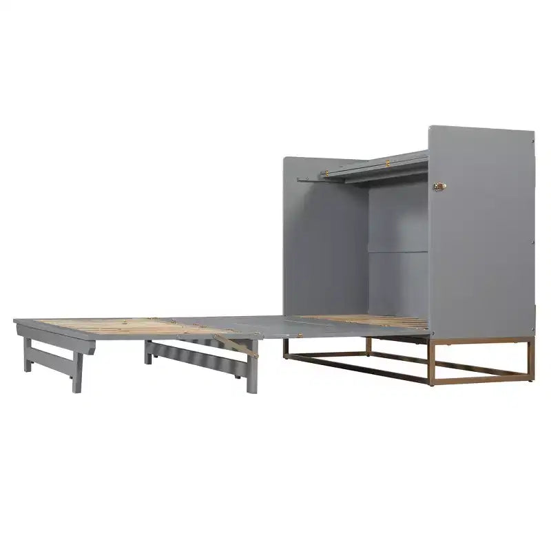 Queen Murphy Bed Wall Bed with Gold Leg, Queen Size Cabinet Bed Folding Wall Bed for Guest Room Office