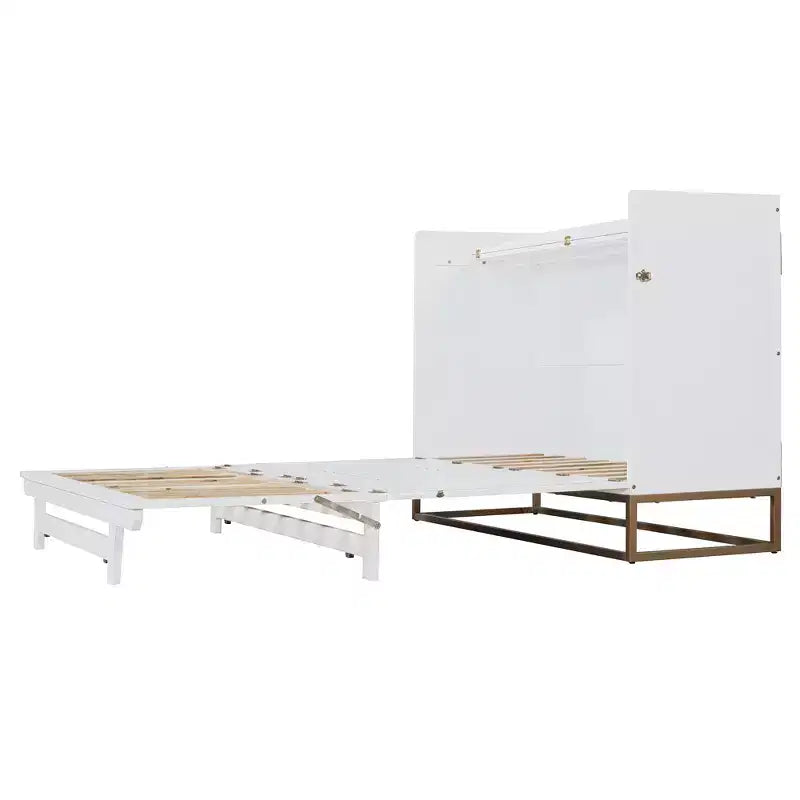 Queen Murphy Bed Wall Bed with Gold Leg, Queen Size Cabinet Bed Folding Wall Bed for Guest Room Office
