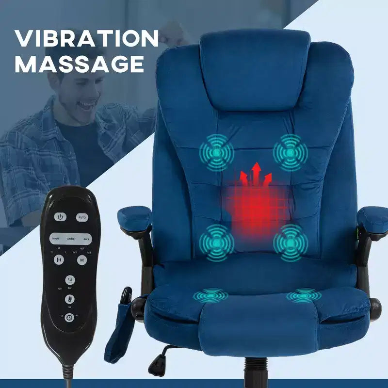 6 Point Executive Office Chair with Heat, Velvet High Back Vibrating Massage Office Chair