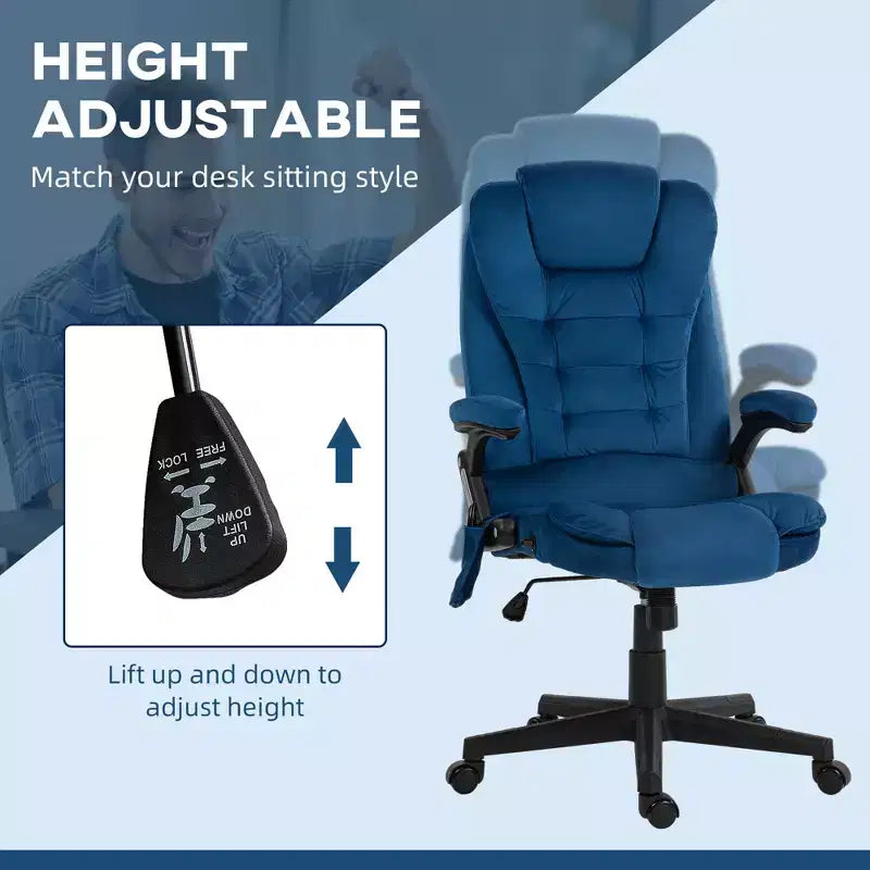 6 Point Executive Office Chair with Heat, Velvet High Back Vibrating Massage Office Chair