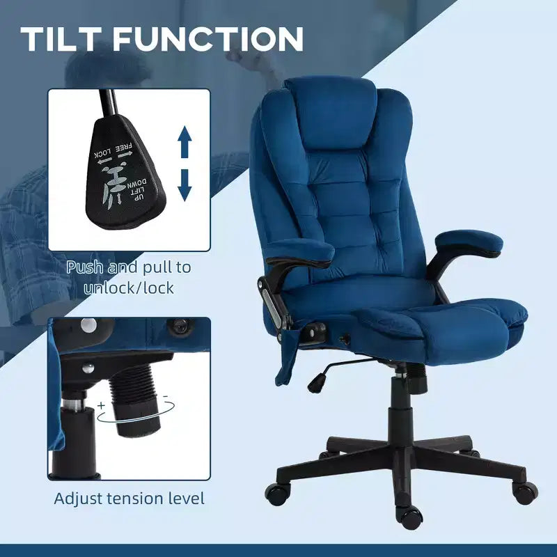 6 Point Executive Office Chair with Heat, Velvet High Back Vibrating Massage Office Chair