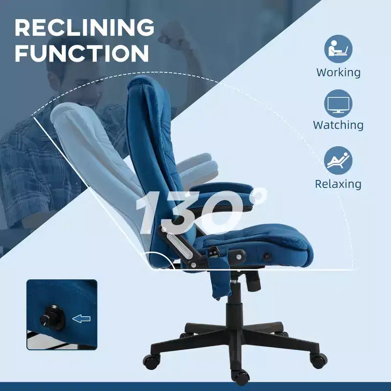 6 Point Executive Office Chair with Heat, Velvet High Back Vibrating Massage Office Chair