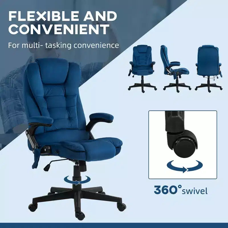 6 Point Executive Office Chair with Heat, Velvet High Back Vibrating Massage Office Chair