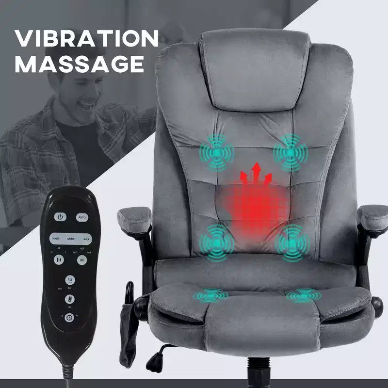 6 Point Executive Office Chair with Heat, Velvet High Back Vibrating Massage Office Chair