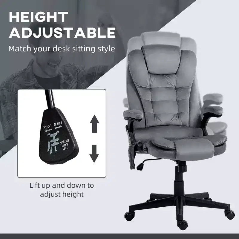 6 Point Executive Office Chair with Heat, Velvet High Back Vibrating Massage Office Chair