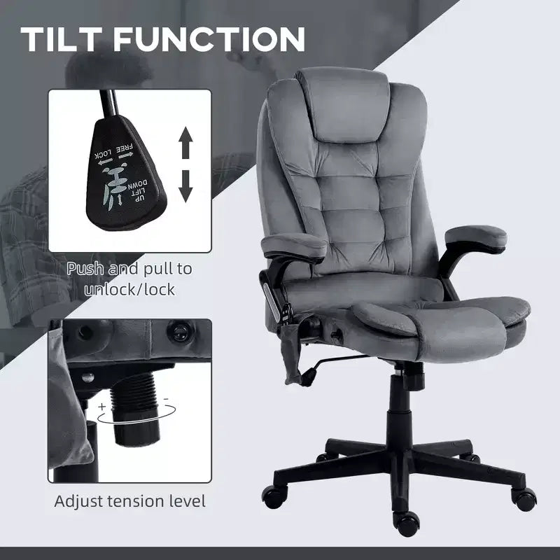 6 Point Executive Office Chair with Heat, Velvet High Back Vibrating Massage Office Chair