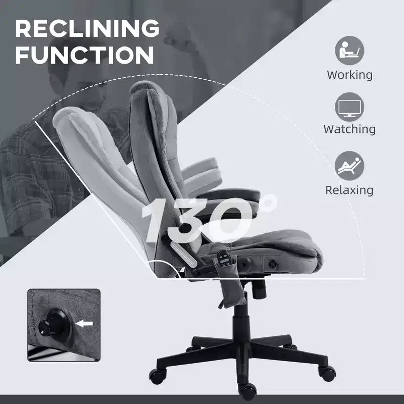 6 Point Executive Office Chair with Heat, Velvet High Back Vibrating Massage Office Chair