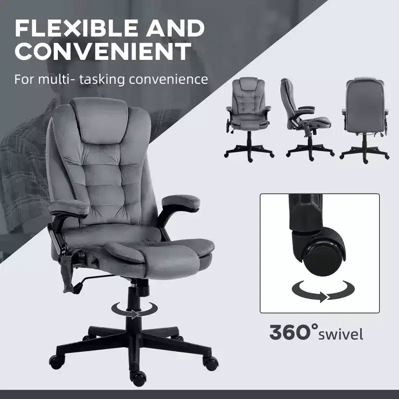 6 Point Executive Office Chair with Heat, Velvet High Back Vibrating Massage Office Chair