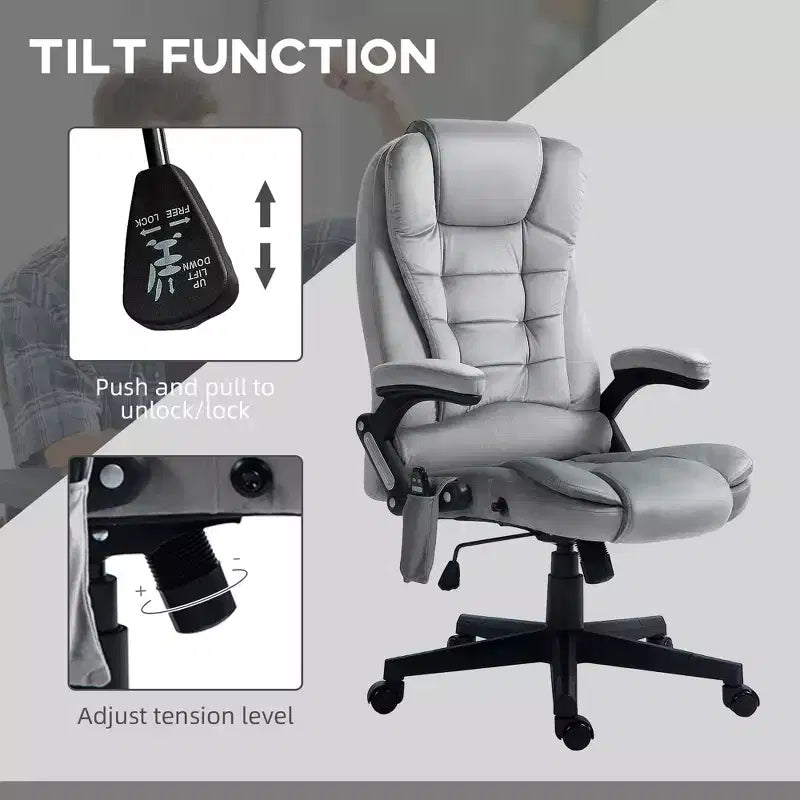6 Point Executive Office Chair with Heat, Velvet High Back Vibrating Massage Office Chair