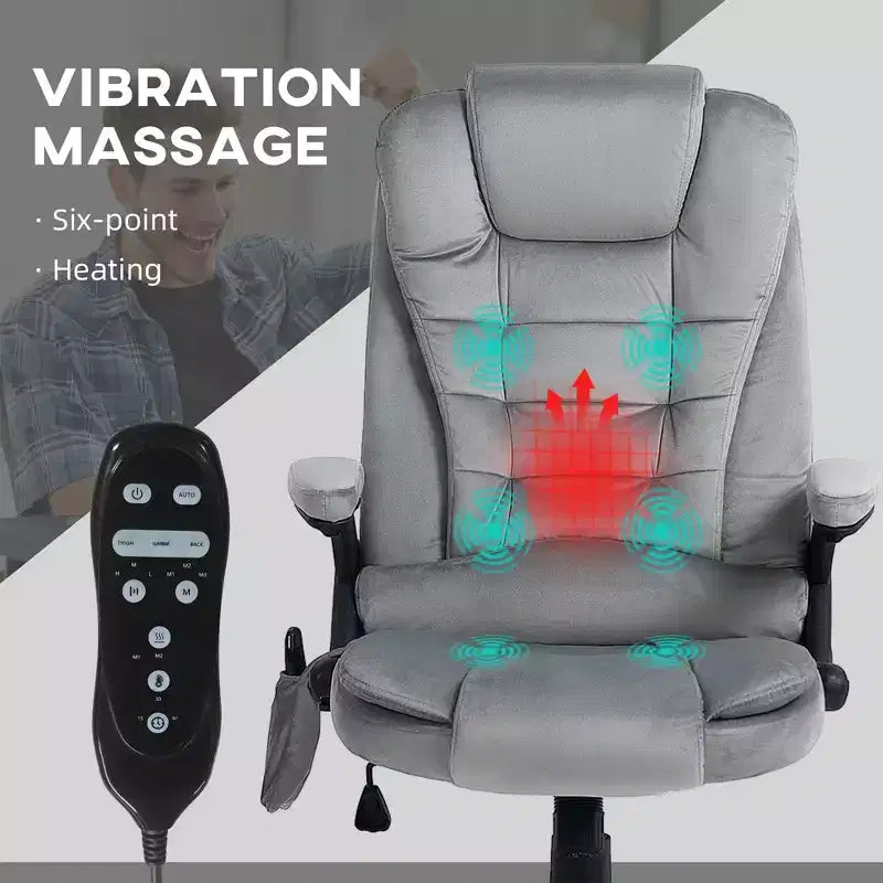 6 Point Executive Office Chair with Heat, Velvet High Back Vibrating Massage Office Chair