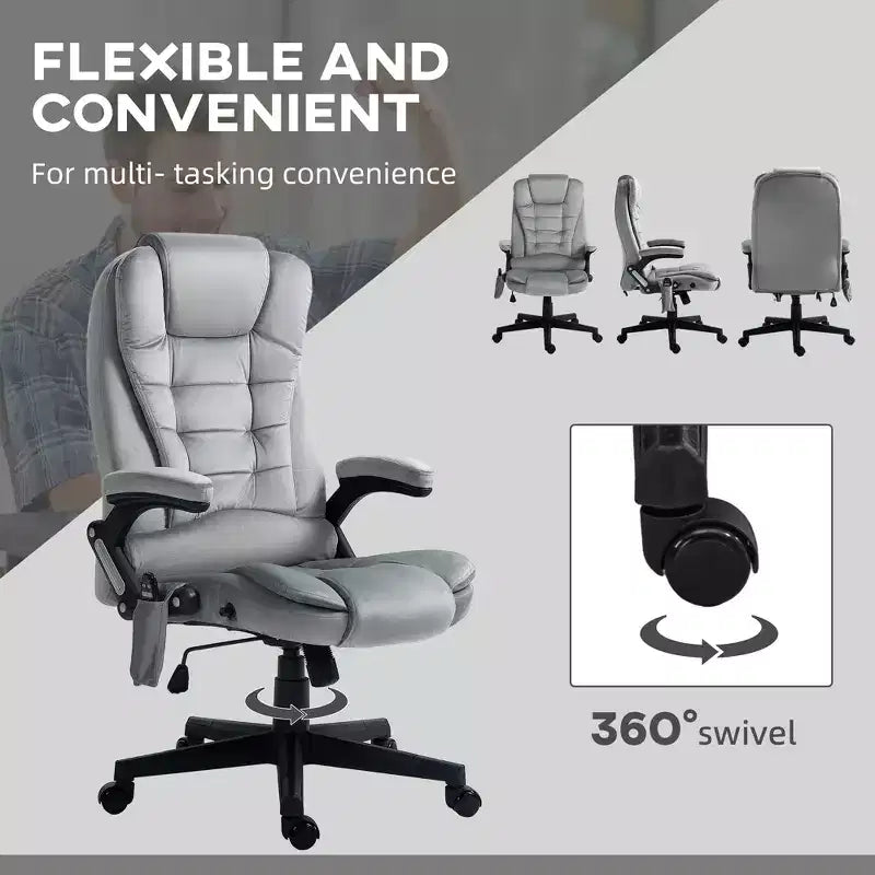 6 Point Executive Office Chair with Heat, Velvet High Back Vibrating Massage Office Chair
