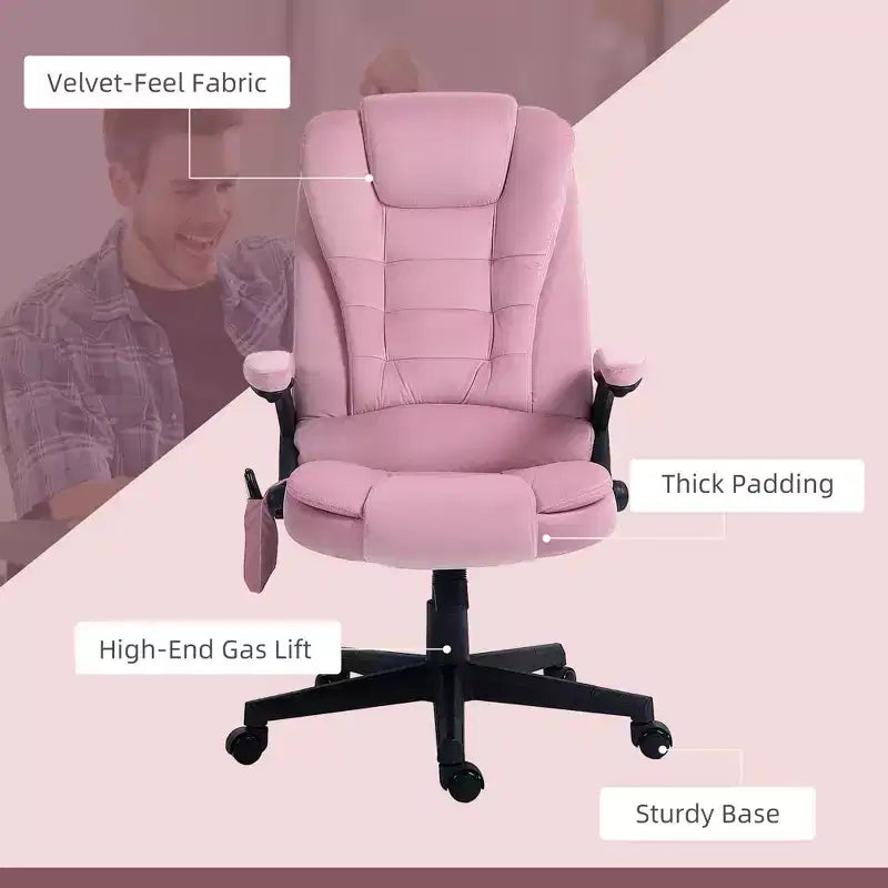 6 Point Executive Office Chair with Heat, Velvet High Back Vibrating Massage Office Chair