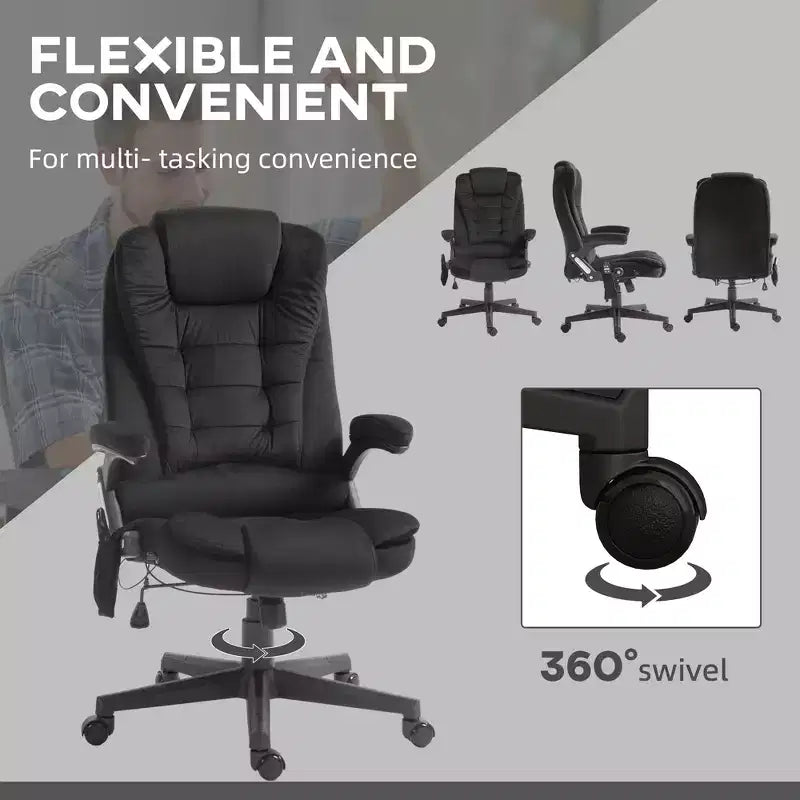 6 Point Executive Office Chair with Heat, Velvet High Back Vibrating Massage Office Chair