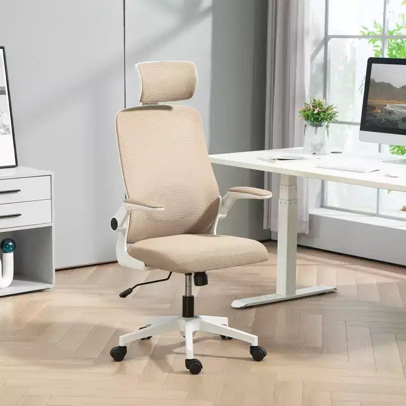 Chaise de bureau en maille, chaise de bureau ergonomique avec accoudoir relevable, appui-tête rotatif, support lombaire réglable